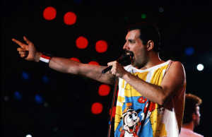 Rock legend Freddie Mercury (1946 - 1991) performing with Queen