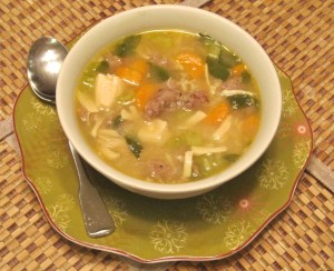 Chicken soup as it appears before and after suffering with flu-like symptoms